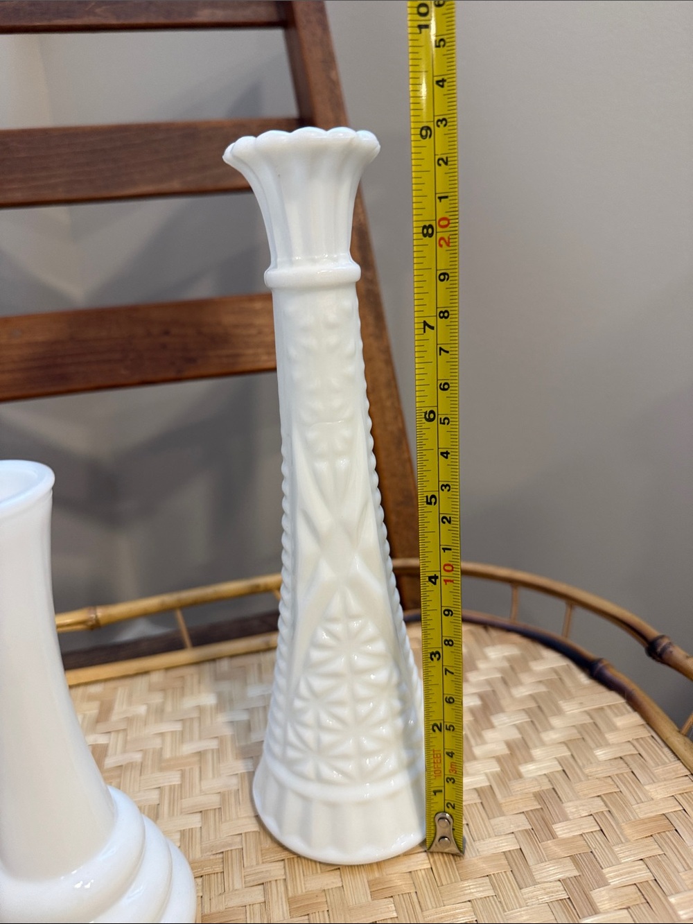 White Milk Glass Bud Vase Set Different Sizes - Picture 10 of 12